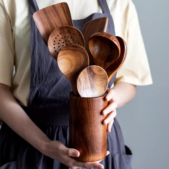 Set of Teak Kitchen Utensils