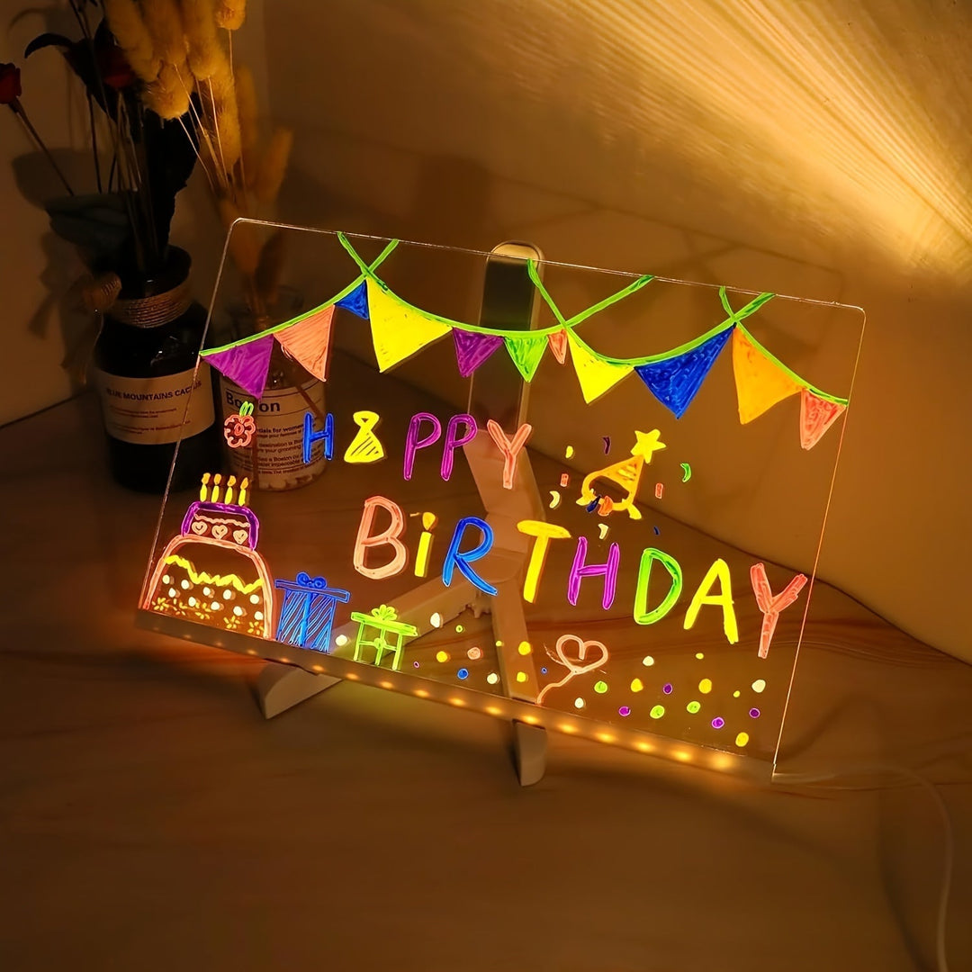 USB LED Noteboard with 12 Coloured Pens - Bright Message Board for Office & Home