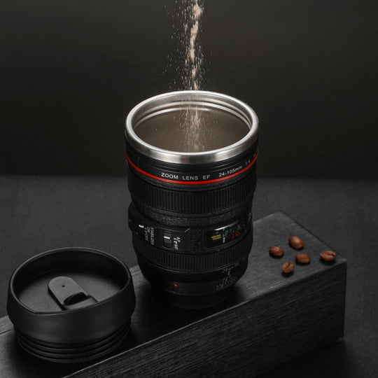 Camera Lens Inspired Insulated Coffee Mug