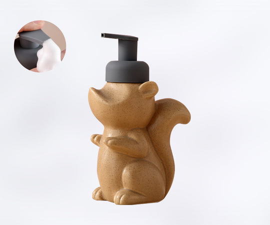 Ceramic Soap Dispenser - Squirrel Foam Pump Bathroom Bottle, Animal Design, Refillable Reusable Lotion Pump for Bathroom or Kitchen, 510ml/17.2oz