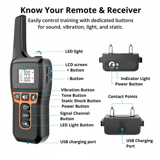 1000m Waterproof Dog Training Collar | Rechargeable, Remote Control & Adjustable for Small, Medium, and Large Dogs