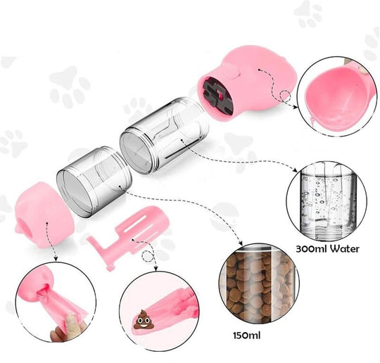 Snackbuddy Pro – 2-in-1 Water & Food Bottle with Poop Bag Holder