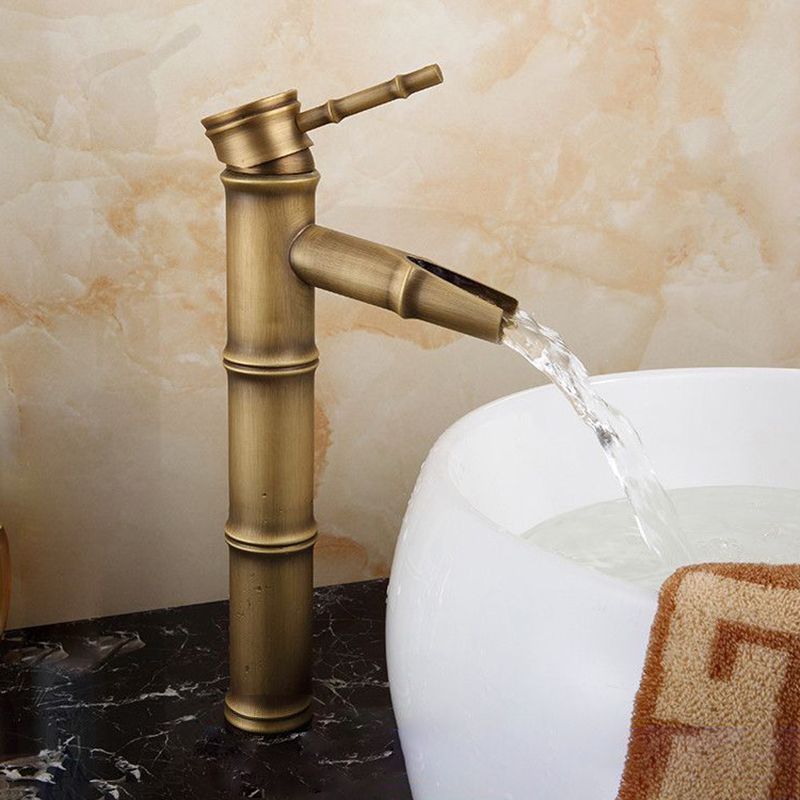 Farmhouse Brass Bathroom Faucet with Lever Handle - Single Hole Sink Faucet