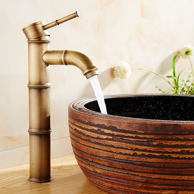 Farmhouse Brass Bathroom Faucet with Lever Handle - Single Hole Sink Faucet