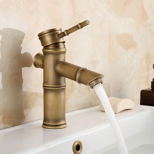 Farmhouse Brass Bathroom Faucet with Lever Handle - Single Hole Sink Faucet