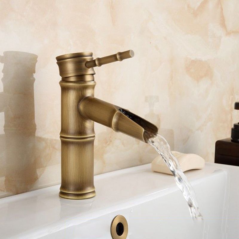 Farmhouse Brass Bathroom Faucet with Lever Handle - Single Hole Sink Faucet