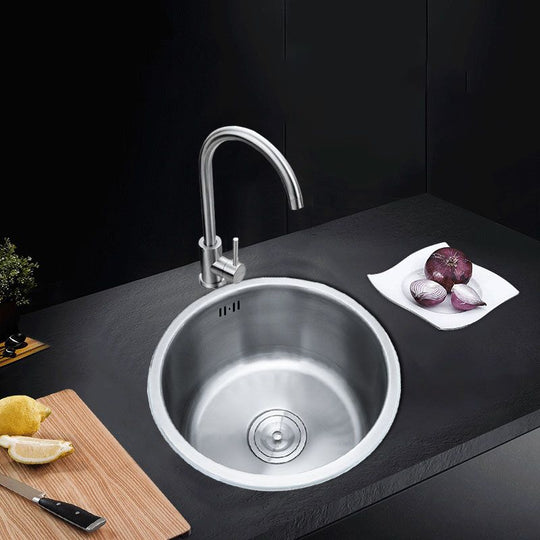 Round Stainless Steel Built-in Sink with Basket Strainer