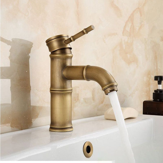 Farmhouse Brass Bathroom Faucet with Lever Handle - Single Hole Sink Faucet