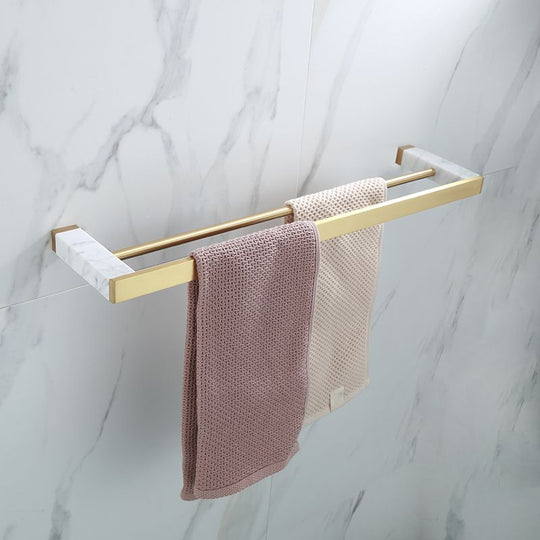 Polished Brass Bathroom Accessory Set with Marble Hardware
