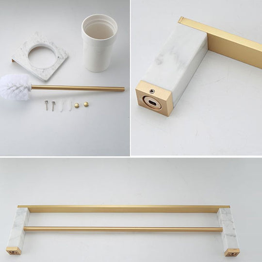 Polished Brass Bathroom Accessory Set with Marble Hardware