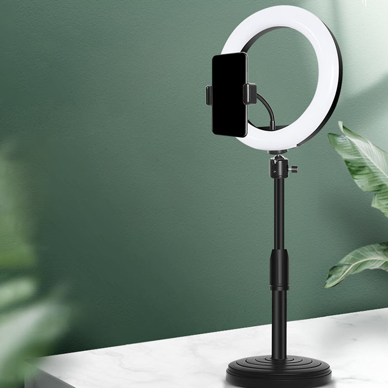 Minimalistic Circular Make-Up Lamp Metal Mobile Phone Holder USB LED Fill Light in Black