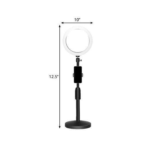 Minimalistic Circular Make-Up Lamp Metal Mobile Phone Holder USB LED Fill Light in Black