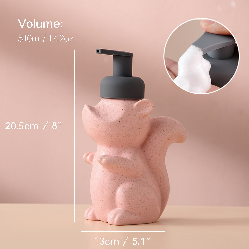 Ceramic Soap Dispenser - Squirrel Foam Pump Bathroom Bottle, Animal Design, Refillable Reusable Lotion Pump for Bathroom or Kitchen, 510ml/17.2oz