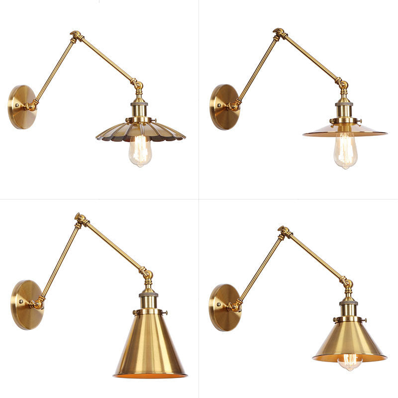 Iron Brass Wall Lighting - Scalloped/Horn/Cone Single 6"/8" Width Antique Wall Lamp with Swing Arm