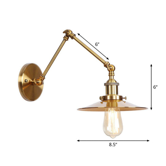 Iron Brass Wall Lighting - Scalloped/Horn/Cone Single 6"/8" Width Antique Wall Lamp with Swing Arm