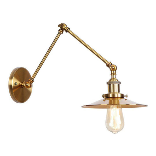 Iron Brass Wall Lighting - Scalloped/Horn/Cone Single 6"/8" Width Antique Wall Lamp with Swing Arm