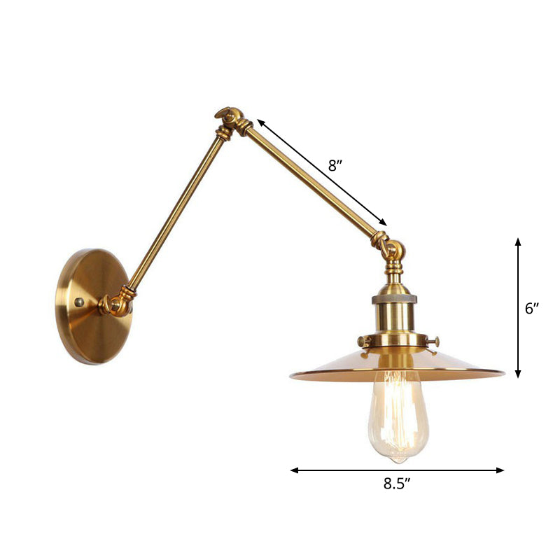 Iron Brass Wall Lighting - Scalloped/Horn/Cone Single 6"/8" Width Antique Wall Lamp with Swing Arm