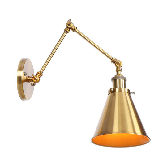 Iron Brass Wall Lighting - Scalloped/Horn/Cone Single 6"/8" Width Antique Wall Lamp with Swing Arm
