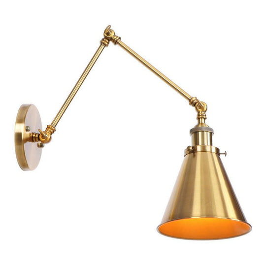 Iron Brass Wall Lighting - Scalloped/Horn/Cone Single 6"/8" Width Antique Wall Lamp with Swing Arm