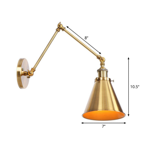 Iron Brass Wall Lighting - Scalloped/Horn/Cone Single 6"/8" Width Antique Wall Lamp with Swing Arm