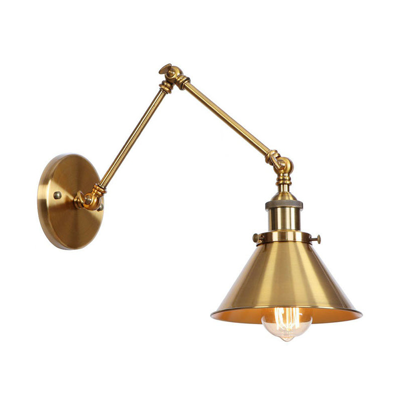 Iron Brass Wall Lighting - Scalloped/Horn/Cone Single 6"/8" Width Antique Wall Lamp with Swing Arm