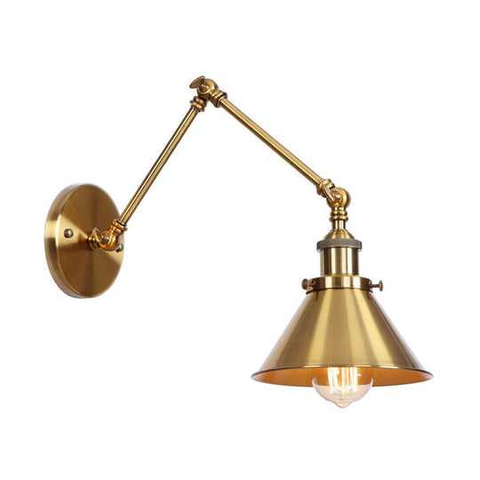 Iron Brass Wall Lighting - Scalloped/Horn/Cone Single 6"/8" Width Antique Wall Lamp with Swing Arm