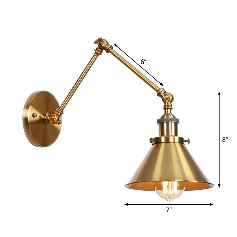 Iron Brass Wall Lighting - Scalloped/Horn/Cone Single 6"/8" Width Antique Wall Lamp with Swing Arm