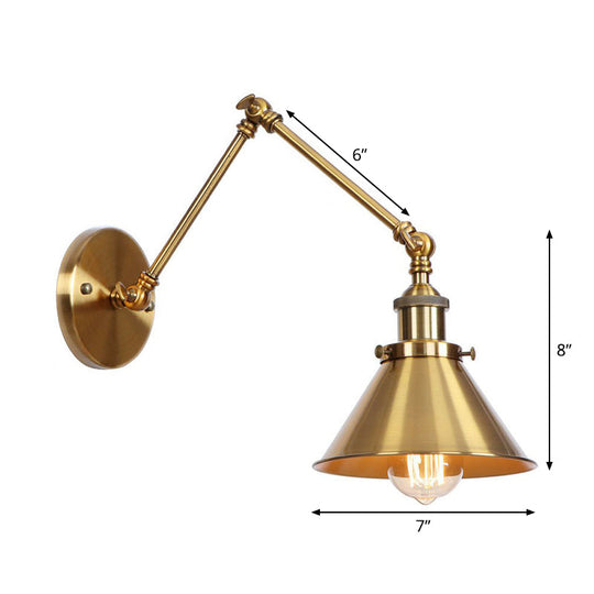 Iron Brass Wall Lighting - Scalloped/Horn/Cone Single 6"/8" Width Antique Wall Lamp with Swing Arm