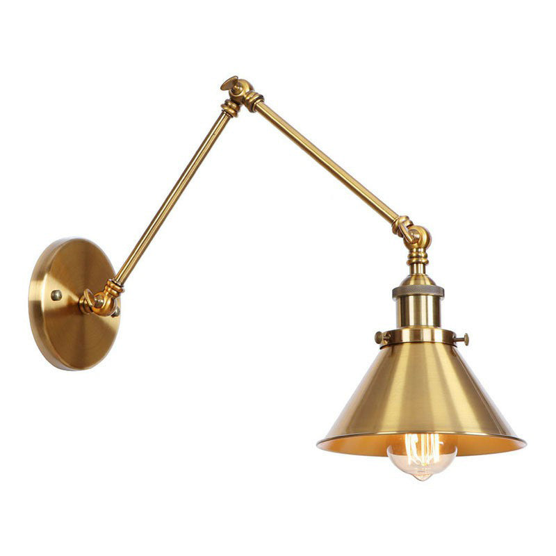 Iron Brass Wall Lighting - Scalloped/Horn/Cone Single 6"/8" Width Antique Wall Lamp with Swing Arm