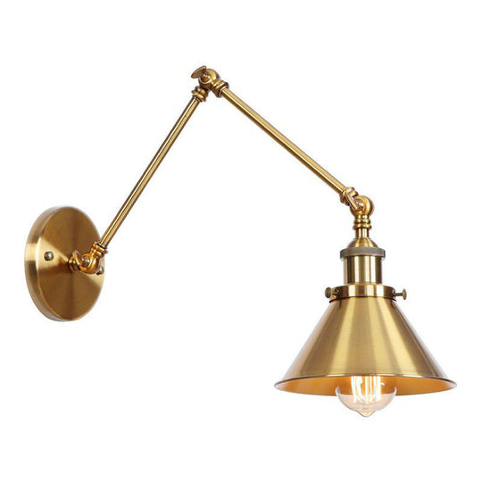 Iron Brass Wall Lighting - Scalloped/Horn/Cone Single 6"/8" Width Antique Wall Lamp with Swing Arm
