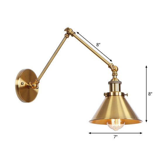 Iron Brass Wall Lighting - Scalloped/Horn/Cone Single 6"/8" Width Antique Wall Lamp with Swing Arm