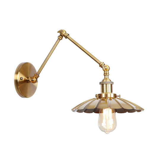 Iron Brass Wall Lighting - Scalloped/Horn/Cone Single 6"/8" Width Antique Wall Lamp with Swing Arm