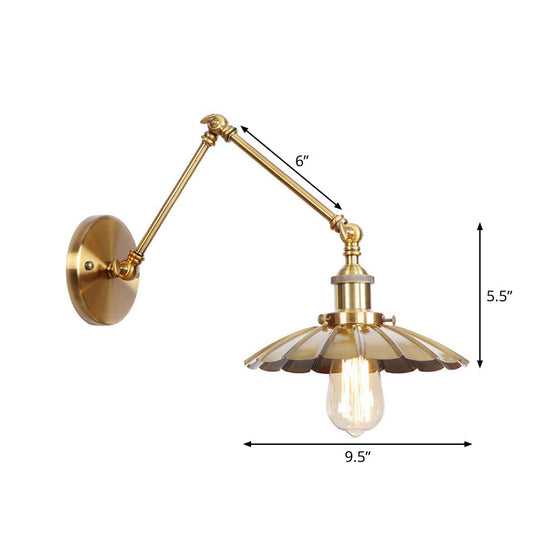 Iron Brass Wall Lighting - Scalloped/Horn/Cone Single 6"/8" Width Antique Wall Lamp with Swing Arm