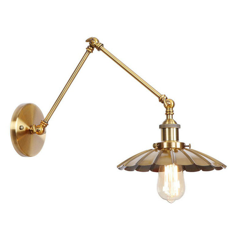 Iron Brass Wall Lighting - Scalloped/Horn/Cone Single 6"/8" Width Antique Wall Lamp with Swing Arm