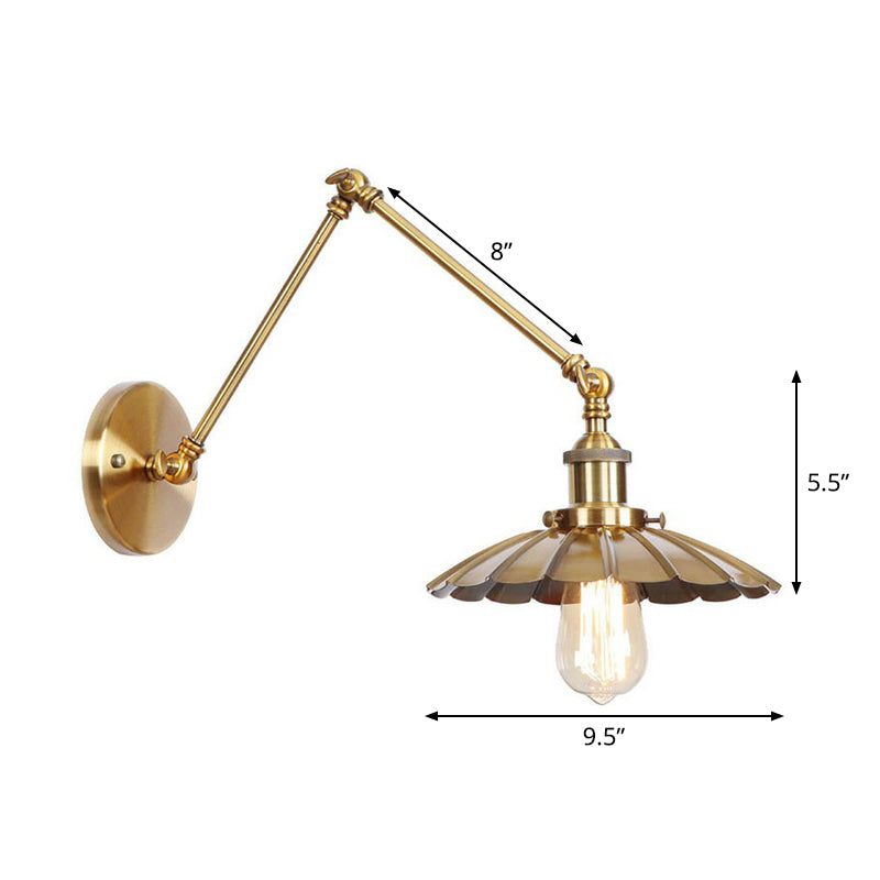 Iron Brass Wall Lighting - Scalloped/Horn/Cone Single 6"/8" Width Antique Wall Lamp with Swing Arm