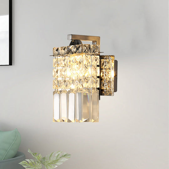Rectangular Wall Lamp with Crystal Block Design and Chrome Finish, Featuring Crystal Rod Draping