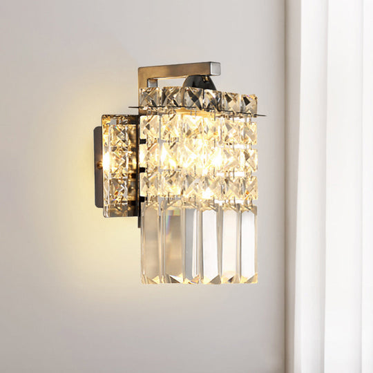 Rectangular Wall Lamp with Crystal Block Design and Chrome Finish, Featuring Crystal Rod Draping