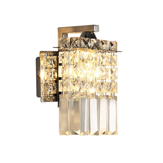 Rectangular Wall Lamp with Crystal Block Design and Chrome Finish, Featuring Crystal Rod Draping
