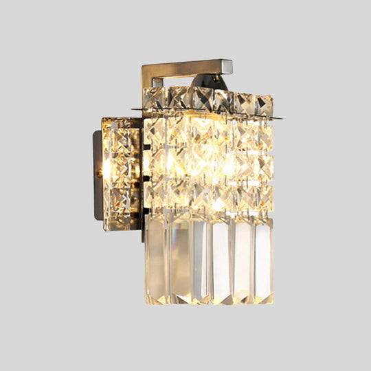 Rectangular Wall Lamp with Crystal Block Design and Chrome Finish, Featuring Crystal Rod Draping