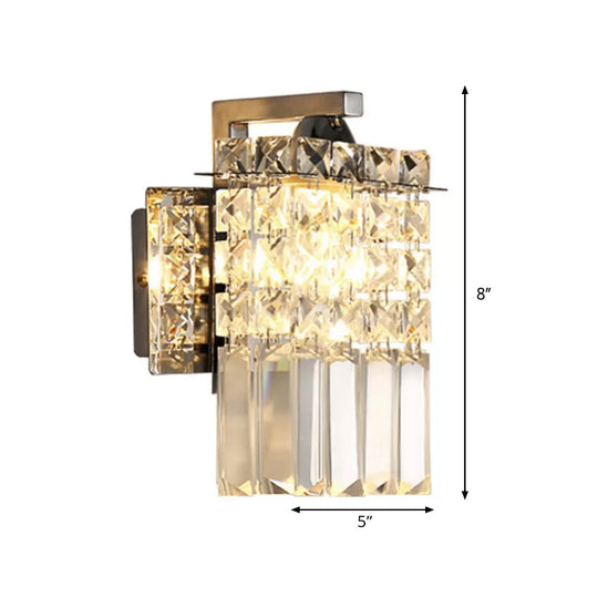 Rectangular Wall Lamp with Crystal Block Design and Chrome Finish, Featuring Crystal Rod Draping
