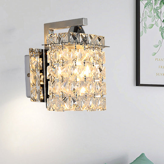 Rectangular Wall Lamp with Crystal Block Design and Chrome Finish, Featuring Crystal Rod Draping