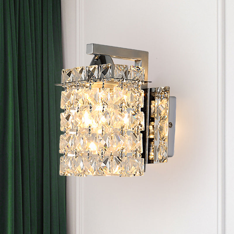 Rectangular Wall Lamp with Crystal Block Design and Chrome Finish, Featuring Crystal Rod Draping