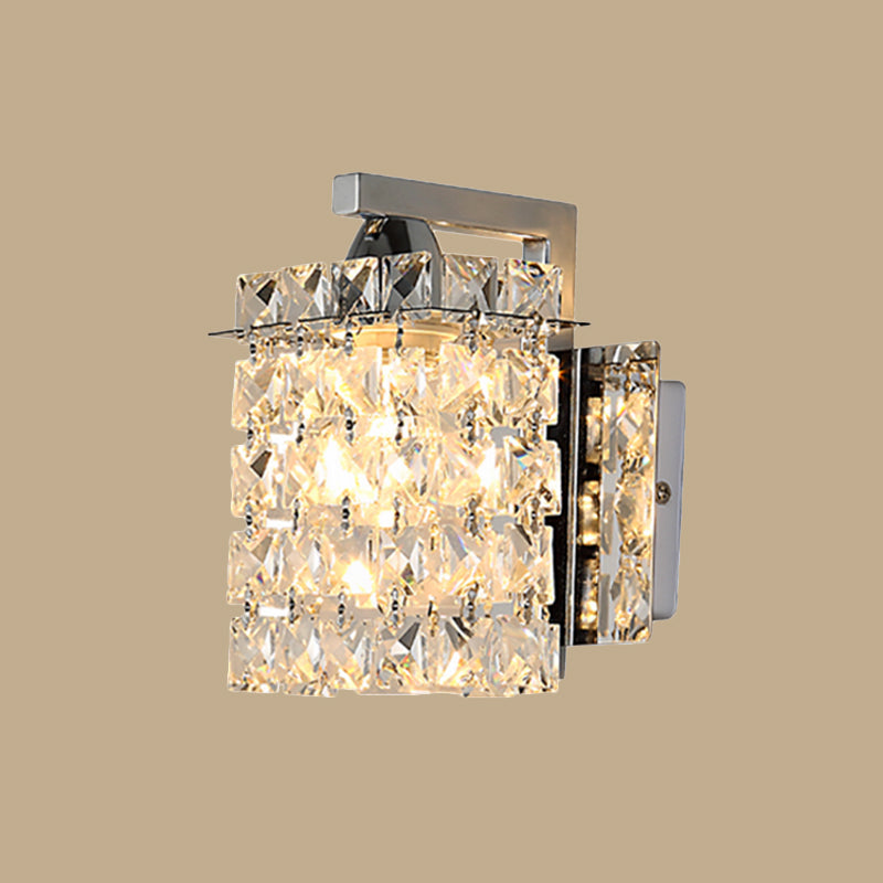 Rectangular Wall Lamp with Crystal Block Design and Chrome Finish, Featuring Crystal Rod Draping