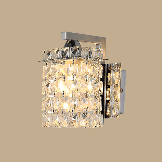 Rectangular Wall Lamp with Crystal Block Design and Chrome Finish, Featuring Crystal Rod Draping