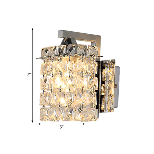 Rectangular Wall Lamp with Crystal Block Design and Chrome Finish, Featuring Crystal Rod Draping