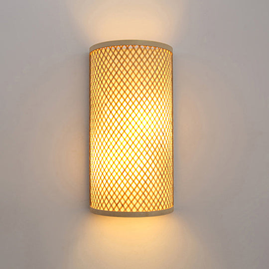 Half-Cylindrical Wall Lamp for Flush Mounting - Minimalist Bamboo 1-Head Hallway Light in Beige