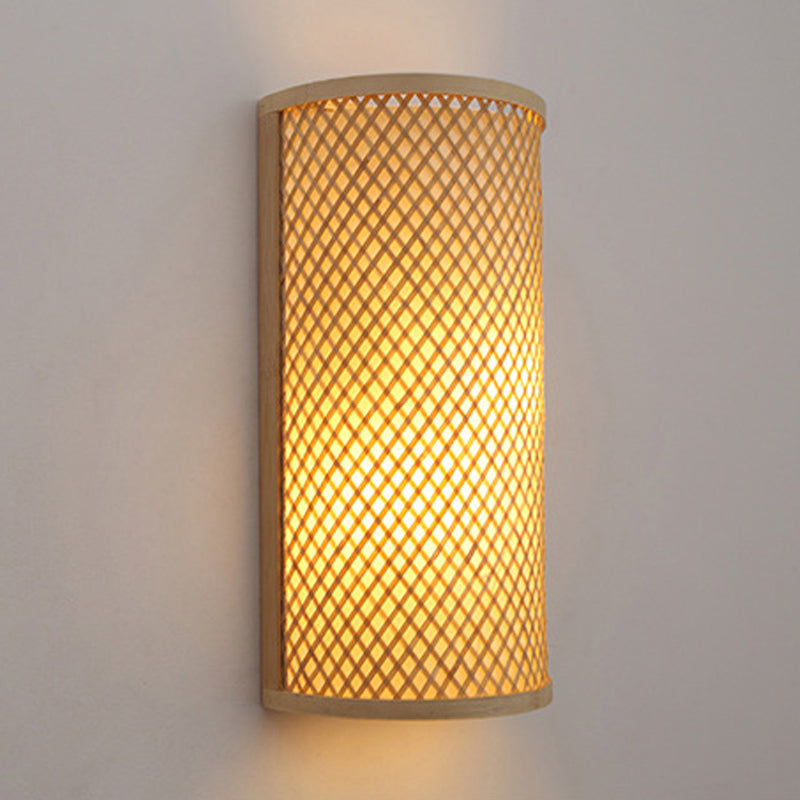 Half-Cylindrical Wall Lamp for Flush Mounting - Minimalist Bamboo 1-Head Hallway Light in Beige