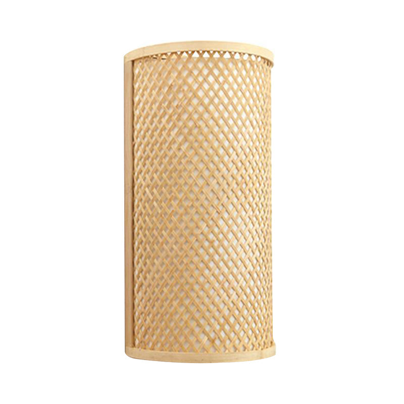 Half-Cylindrical Wall Lamp for Flush Mounting - Minimalist Bamboo 1-Head Hallway Light in Beige
