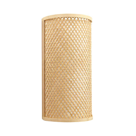 Half-Cylindrical Wall Lamp for Flush Mounting - Minimalist Bamboo 1-Head Hallway Light in Beige