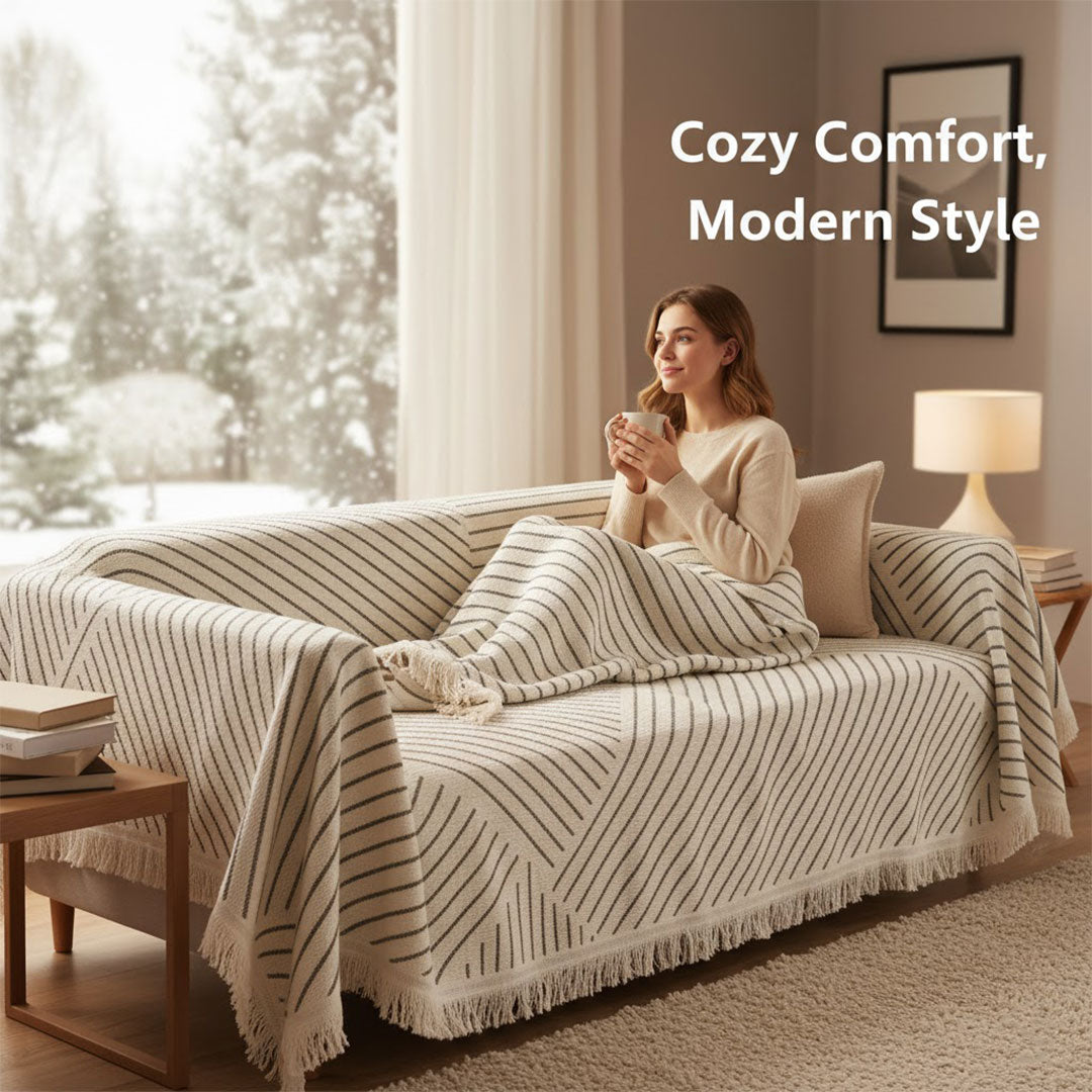 Sofa Throw Blanket - Scandinavian Design - Tassel Edge